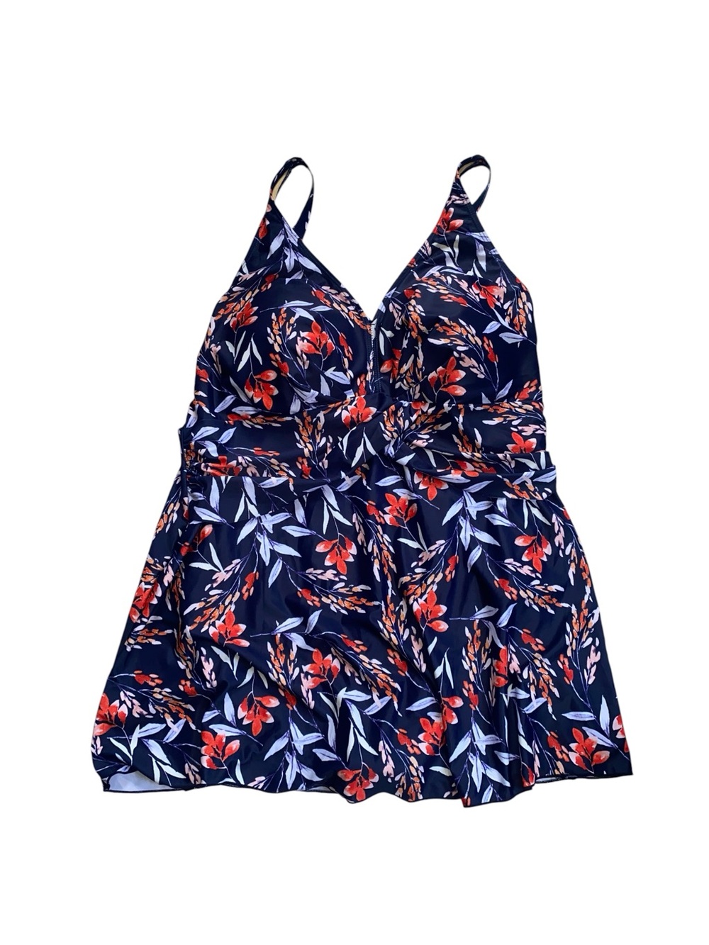 Perona Swimsuit Women’s Sz 24W Blue/Red Floral One-Piece Skirted Adjust Straps